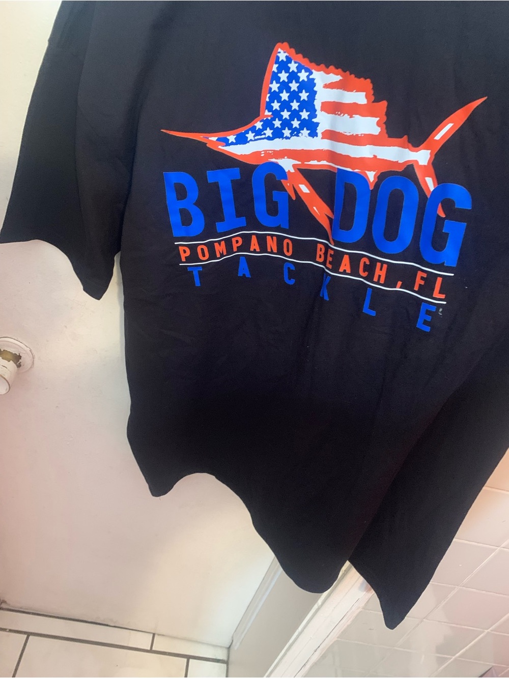 Big Dog Pompano Beach FL T-Shirt in Black with Red, White & Blue Graphic